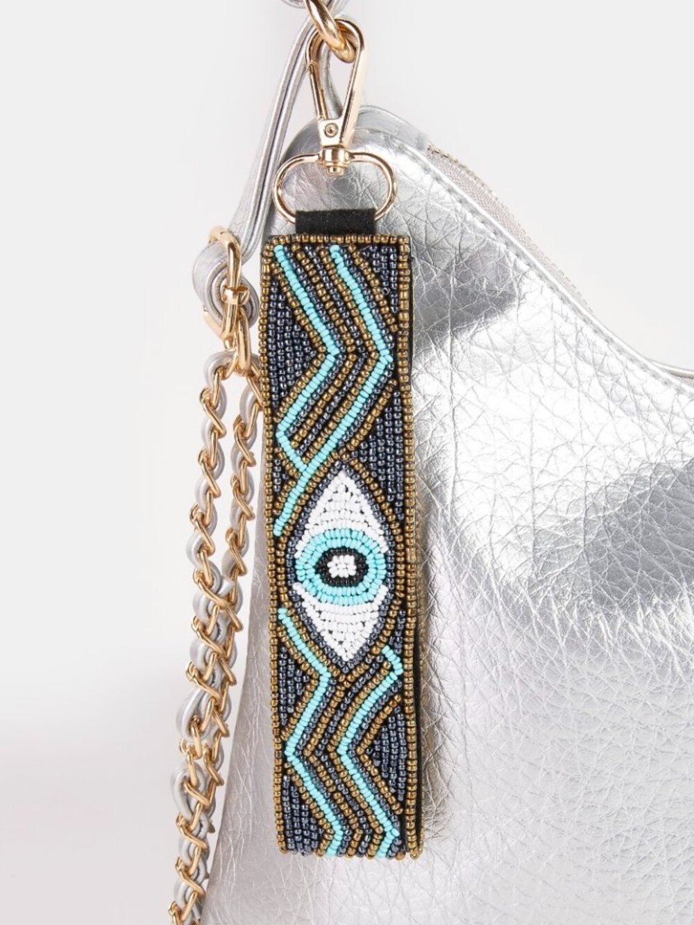 NEW NWT Evil Eye Seed Beaded Lanyard Keychain Bag Charm